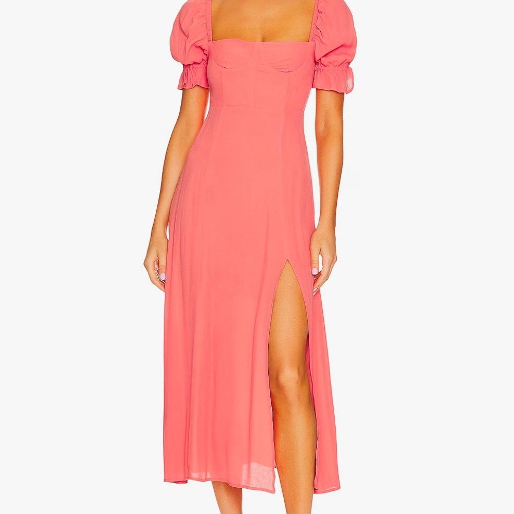 NWT WeWoreWhat Puff Sleeve Midi Dress Georgette Coral REVOLVE